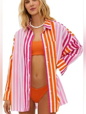 Beach Riot Alexia Sunset Stripe Swimsuit Cover Up Long Sleeve